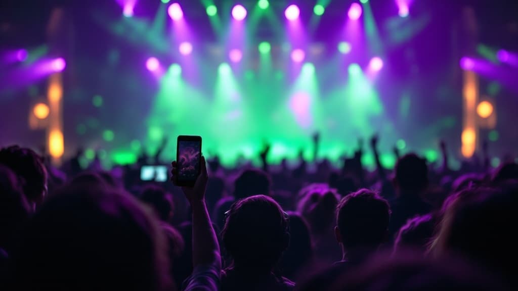 Une foule de concert vit l'instant, téléphones levés